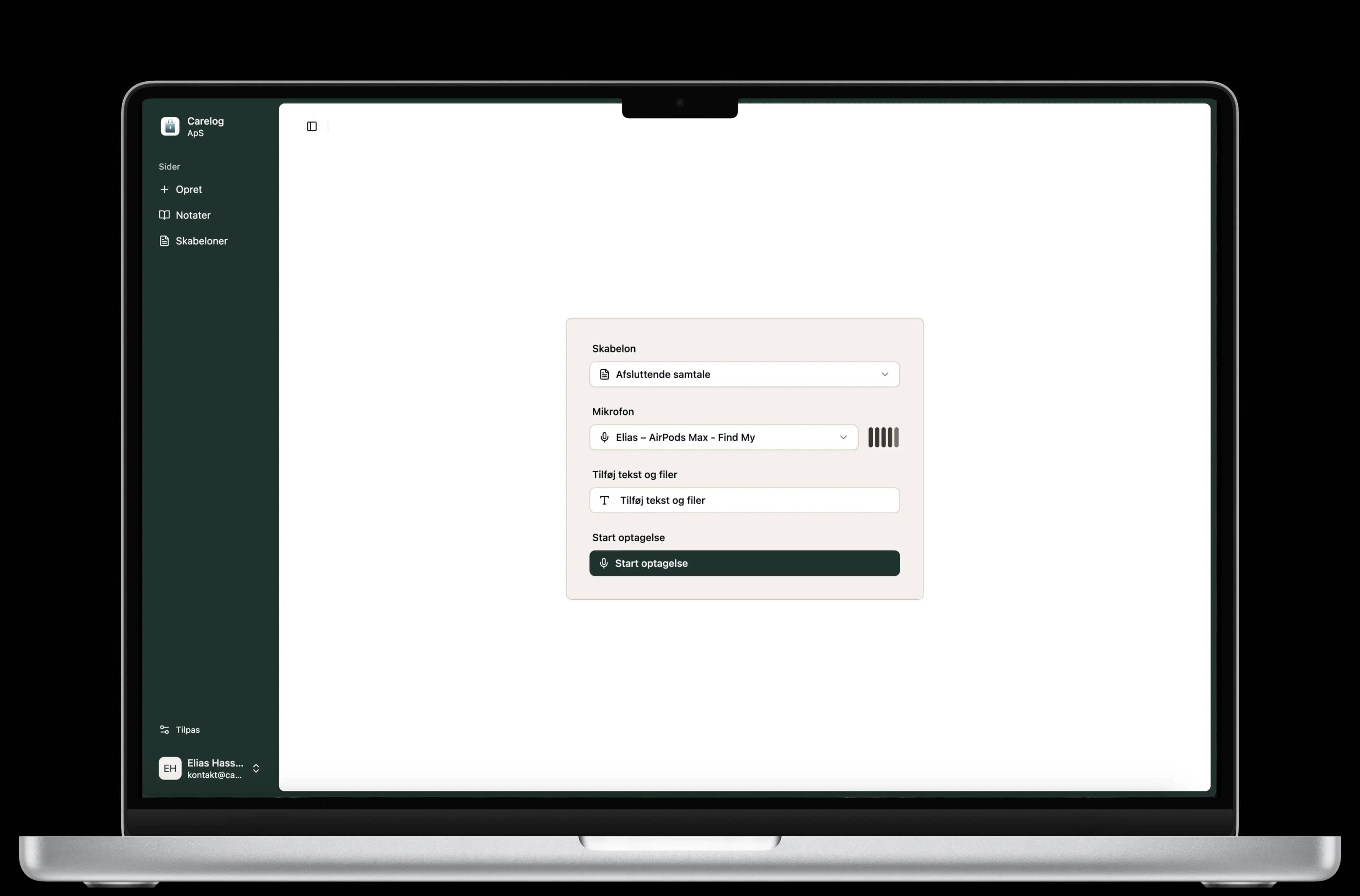 Carelog dashboard overview